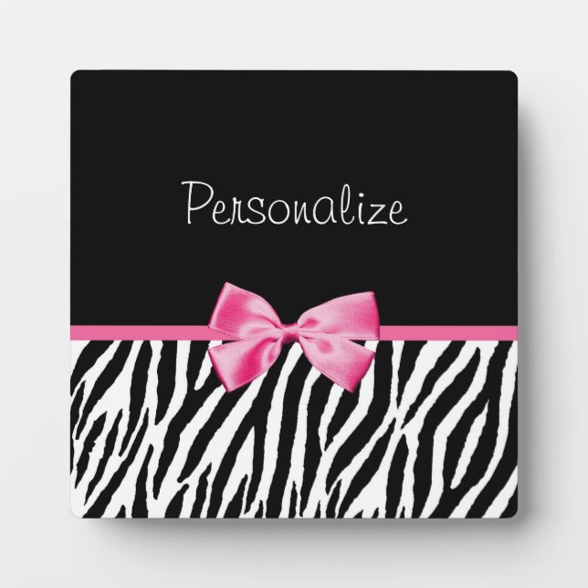 Trendschwarz und weiß Zebra Print rosa Band Fotoplatte (Vorderseite)