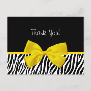 Trendschwarz und weiß Zebra Print Yellow Ribbon Postkarte