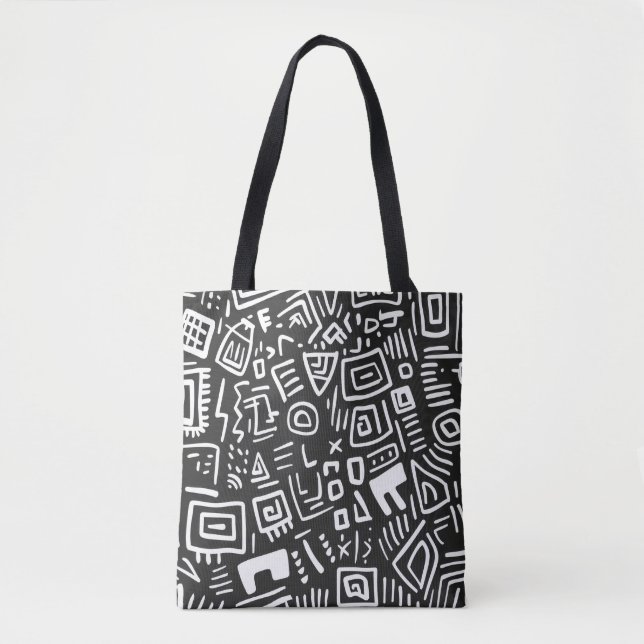 Trendschwarz-weiß Abstraktes Muster Tote Bag (Vorderseite)