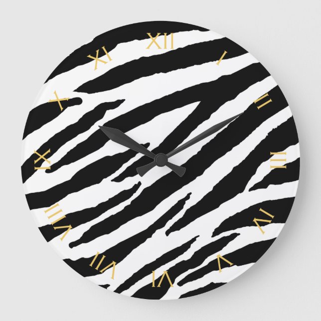 Trendschwarz-weiß Zebra-Tiermuster Große Wanduhr (Vorderseite)