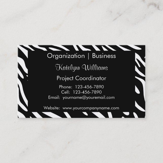 Trendschwarz-weiße Zebra Print Business Cards Visitenkarte (Vorderseite)