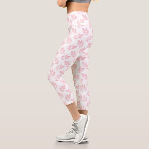 Trendsetter Rose Gold Glitzer Foliage White Design Capri Leggings