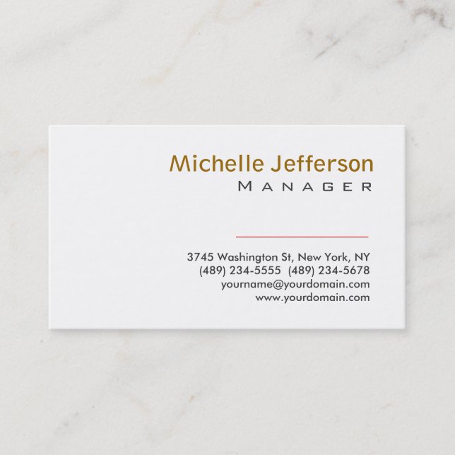 Trendsetter Schlichter White Manager Business Card Visitenkarte (Vorderseite)