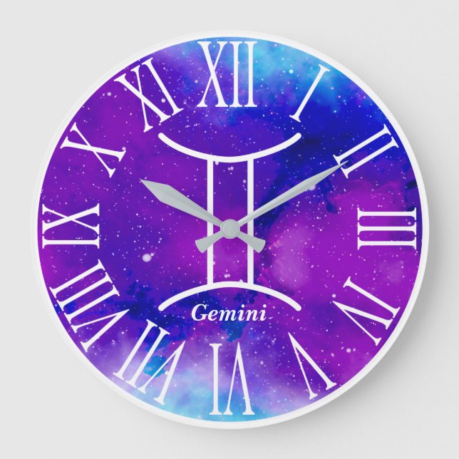 Trendsetter Zodiaknebel Gemini Symbol Große Wanduhr (Vorderseite)