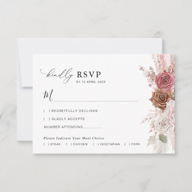 Trendskript Pampas staubige rosa Hochzeit RSVP Kar Dankeskarte (Vorderseite)