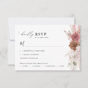 Trendskript Pampas staubige rosa Hochzeit RSVP Kar Dankeskarte