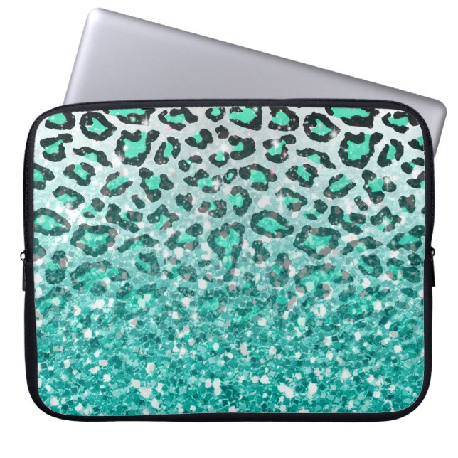 Trendsommer aqua green leopard Tier print Laptopschutzhülle (Vorderseite)