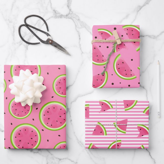 Trendsommer Wassermelone Muster Geschenkpapier Set (Vorderseite)