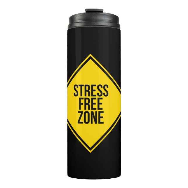 Trendstress Free Zone Zitat gelb schwarz Thermosbecher (Vorderseite)