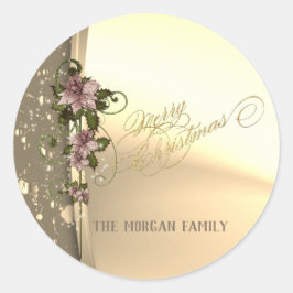 Trendweihnachtsbäume, Imitate Gold, Poinsettia Runder Aufkleber