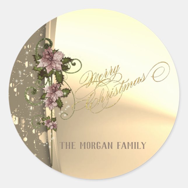 Trendweihnachtsbäume, Imitate Gold, Poinsettia Runder Aufkleber (Vorderseite)