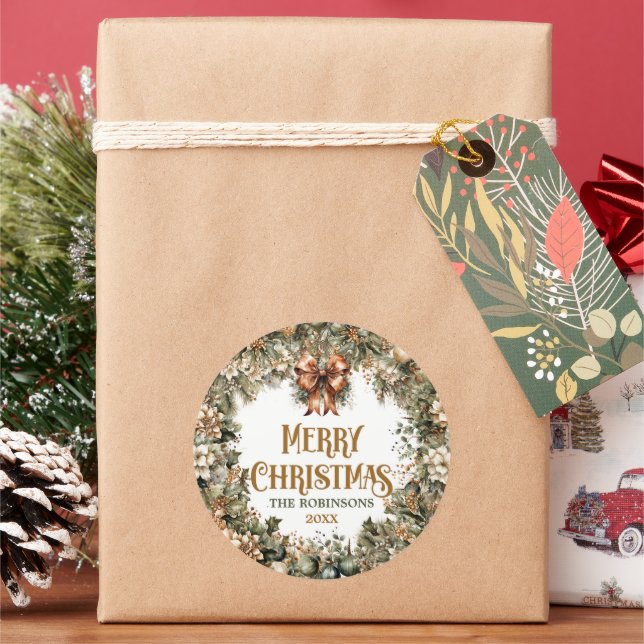 Trendweiss grün und Imitate goldene Terrakotta Runder Aufkleber (Feiertag)