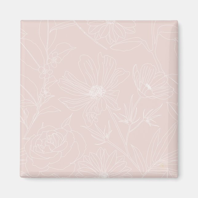 Trendweiße Blume Konturen Rosa Design Magnet (Vorne)