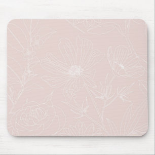 Trendweiße Blume Konturen Rosa Design Mousepad