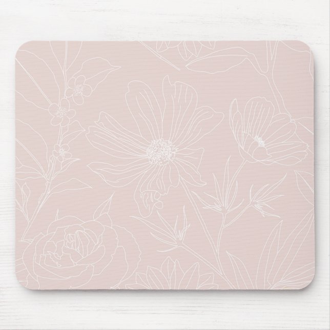 Trendweiße Blume Konturen Rosa Design Mousepad (Vorne)