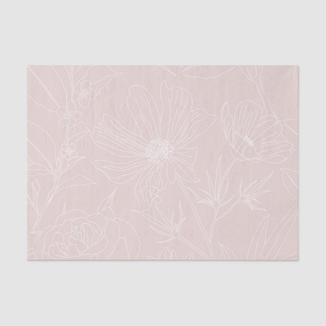 Trendweiße Blume Konturen Rosa Design Seidenpapier (Vorderseite)