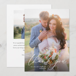 Trendweiße Kalligraphie-Hochzeit Dankeskarte
