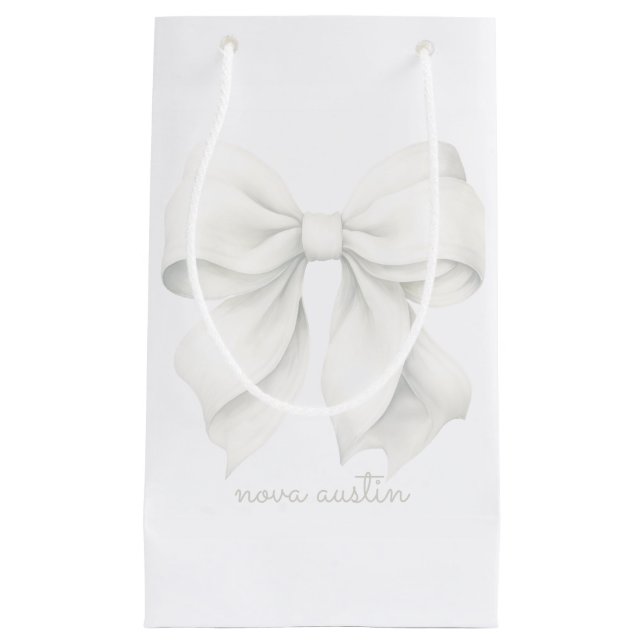 Trendweißer Bow Personalisiert mit Name Monogram Kleine Geschenktüte (Vorderseite)
