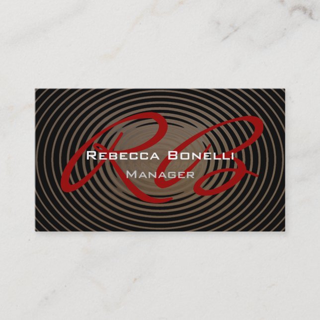 Trendwellen Muster Red Monogram Business Card Visitenkarte (Vorderseite)