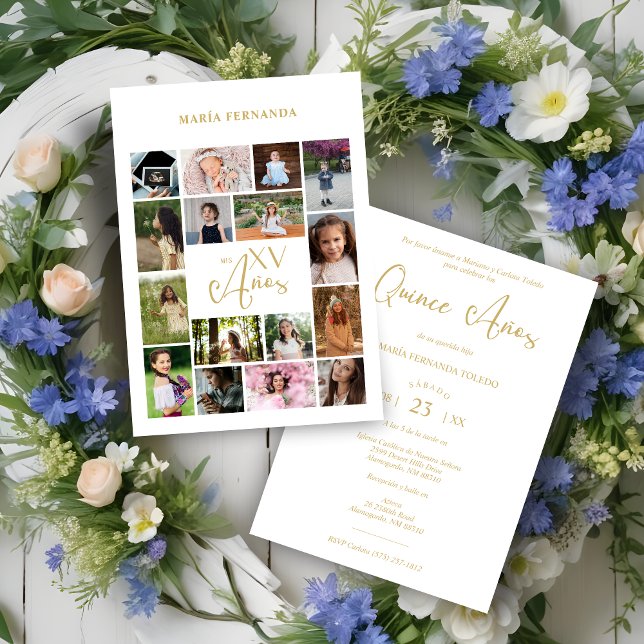Trendy 16 Fotos Collage Timeline Life Mis XV Años (rendy Collage 15 Años 16 Photos Spanish Quinceañera Timeline Life Invitations Cards.)