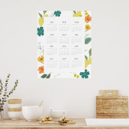 Trendy 2025 Wildblume 12 Monate Kalender Poster
