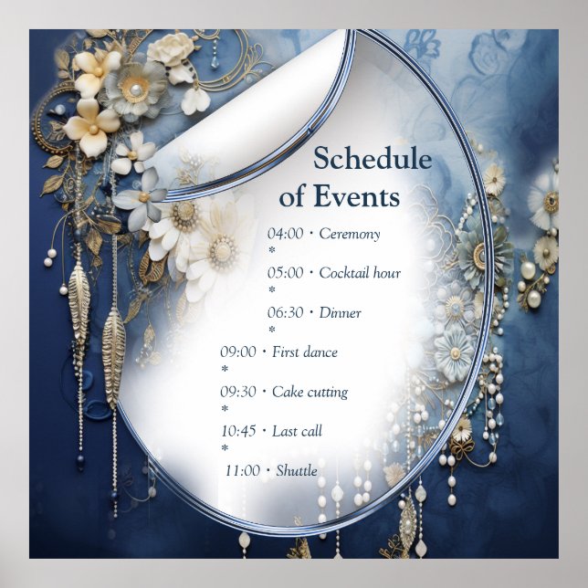 Trendy 3-D Blue Denim Print mit Kostümschmuck Poster (Vorne)