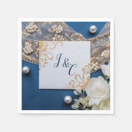 Trendy 3-D Blue Denim Print mit Kostümschmuck Serviette