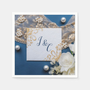 Trendy 3-D Blue Denim Print mit Kostümschmuck Serviette
