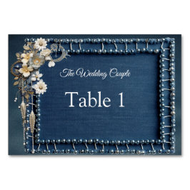 Trendy 3-D Blue Denim Print mit Kostümschmuck Tischnummer
