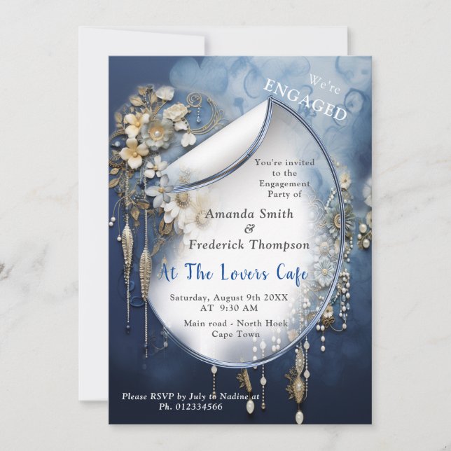 Trendy 3-D Denim Print mit Kostümschmuck Einladung (Vorderseite)