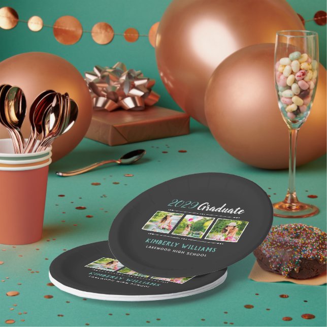 Trendy 3 Foto Collage Graduation Party Pappteller (Multi)