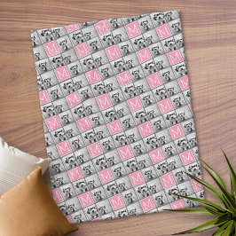 Trendy 3 Foto Collage Grau Pink Monogram Fleecedecke