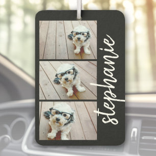 Trendy 3 Fotos Schwarz & Weiß, moderne Skriptnamen Autolufterfrischer