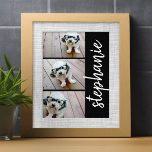 Trendy 3 Fotos Schwarz-weißer moderner Skriptname Fotodruck