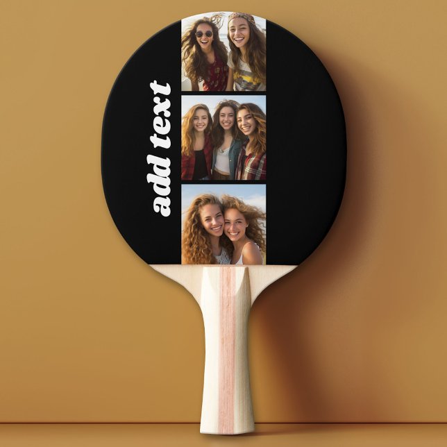 Trendy 3 Fotos und Chunky Name - Schwarz Tischtennis Schläger (Custom Pink Pong Paddle)