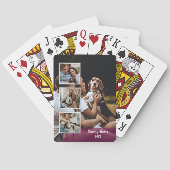 Trendy 4 Foto Collage Family Name Black Poker Car Spielkarten (Rückseite)