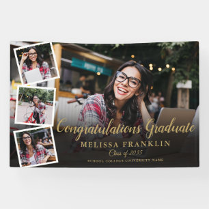 Trendy 4 Foto Collage Gold Graduation Party Banner