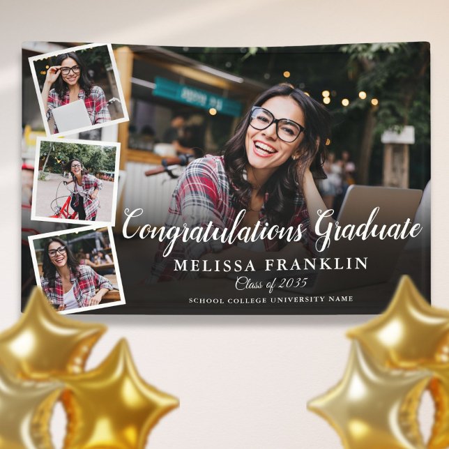 Trendy 4 Foto Collage Graduation Party Banner (Trendy 4 Photo Collage Graduation Party Banner)