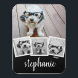 Trendy 4 Foto Collage Script Name White Black Puzzle<br><div class="desc">Für dieses Design können Sie quadratische oder selbstständige Fotos verwenden. Nutzen Sie vier quadratische Fotos,  um ein einzigartiges und persönliches Geschenk zu kreieren. Oder man behalte den Hipster Welpe und macht einen trendigen Sake. Wenn Sie die Bilder anpassen müssen,  klicken Sie auf das Werkzeug anpassen,  um Änderungen vorzunehmen.</div>