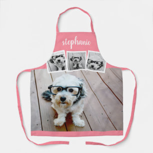 Trendy 4 Foto Collage Script Name White Rose Gold Schürze