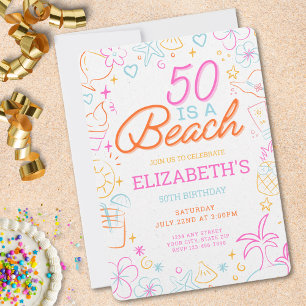 Trendy 50. Beach Geburtstagsfeier Einladung