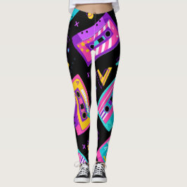 Trendy 80er Cassette Pattern Leggings