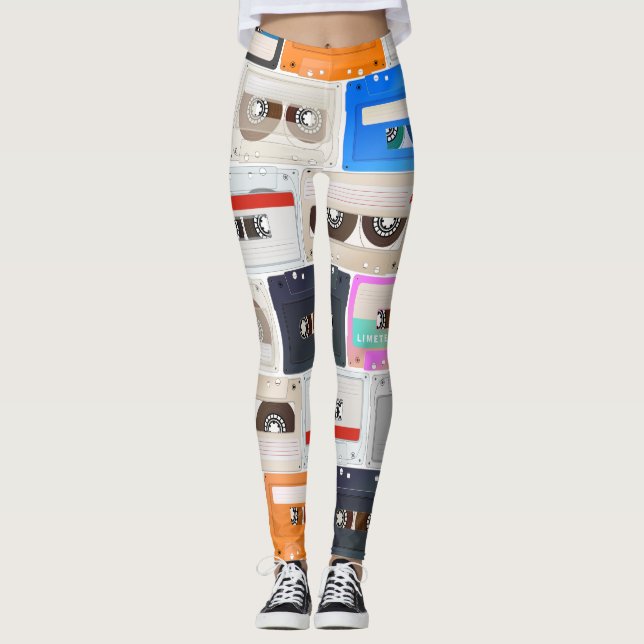 Trendy 80er Cassette Pattern Leggings (Vorderseite)