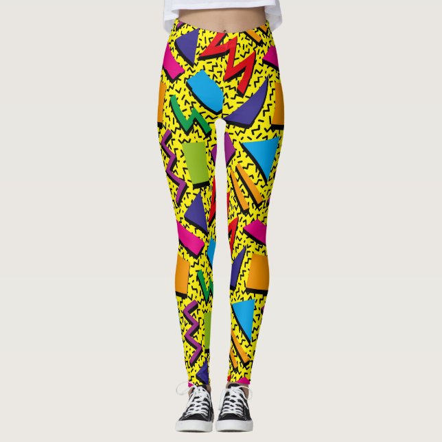 Trendy 80er Pattern farbenfroh gelb Leggings (Vorderseite)