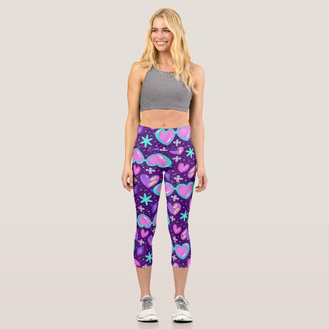 Trendy 90er Sonnenbrillen neon Theme Capri Legging (Vorderseite)