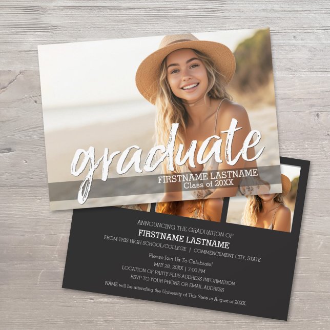 Trendy Abschluss Announcement Party mit 4 Fotos Einladung (Modern Graduation Announcement with 4 photos)