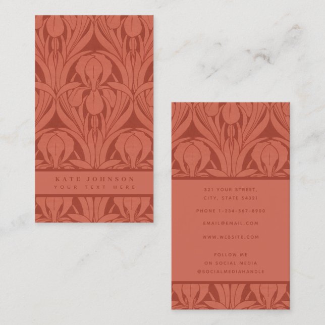 Trendy Abstract Retro Vintage Floral Terracotta   Visitenkarte (Vorne/Hinten)