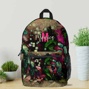 Trendy Abstrakt Bio Gold Glitterie Mit Monogramm Bedruckter Rucksack