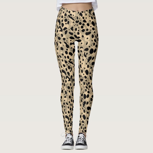Trendy Abstrakt Brown Sepia Leopard Spots Muster Leggings (Vorderseite)