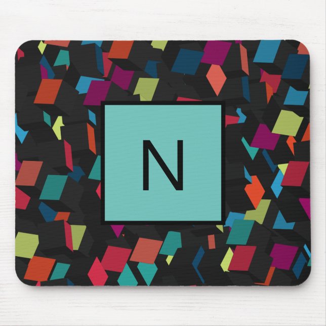 Trendy Abstrakt Geometric Cube Pattern Monogram Mousepad (Vorne)